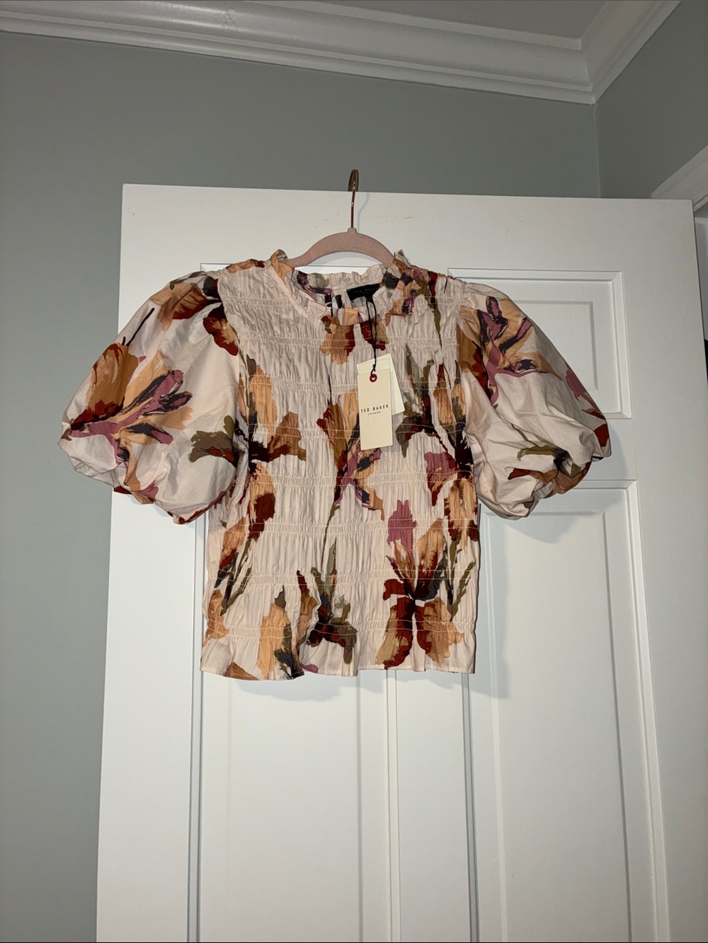 Ted Baker Smocked Puff Sleeve Cotton Top
